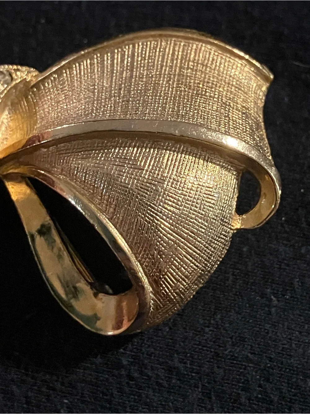 Vintage Gold Bow Brooch with Clear Rhinestones